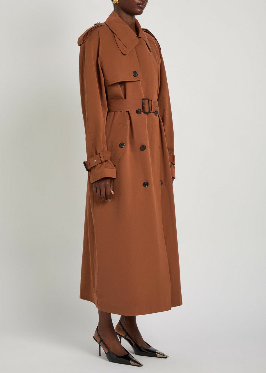 Saint Laurent Double-breasted Cotton and Silk-blend Trench Coat Moca