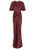 Victoria Beckham Gathered Satin-crepe Midi Dress Dark Red