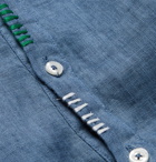 Altea - Embroidered Linen Half-Placket Shirt - Blue