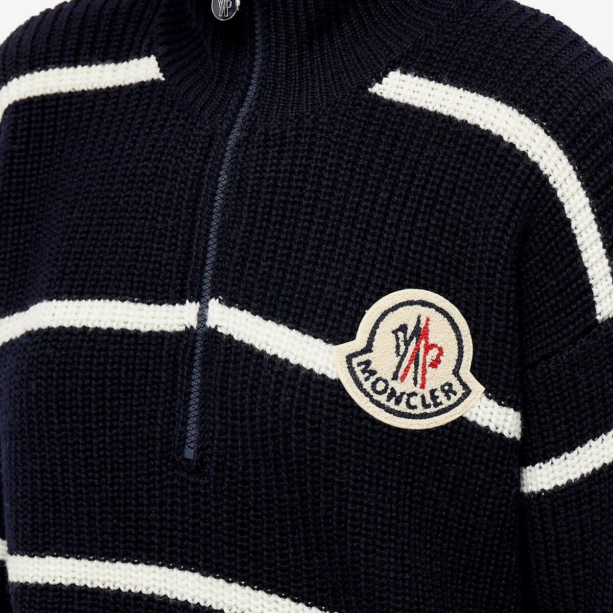 Moncler Women s T Neck Striped Logo Jumper in Navy Moncler