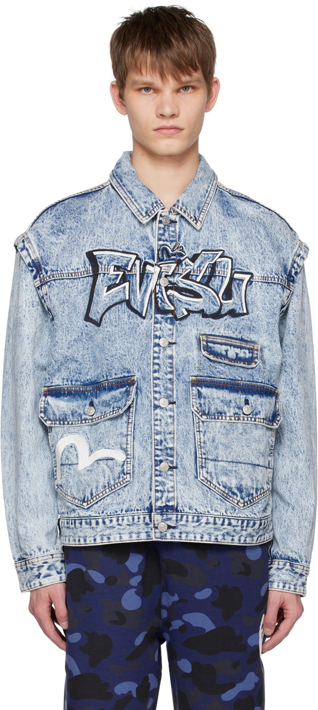 Evisu FLAME EVISU PRINT HALF PATCH - Denim jacket - indigo (mid