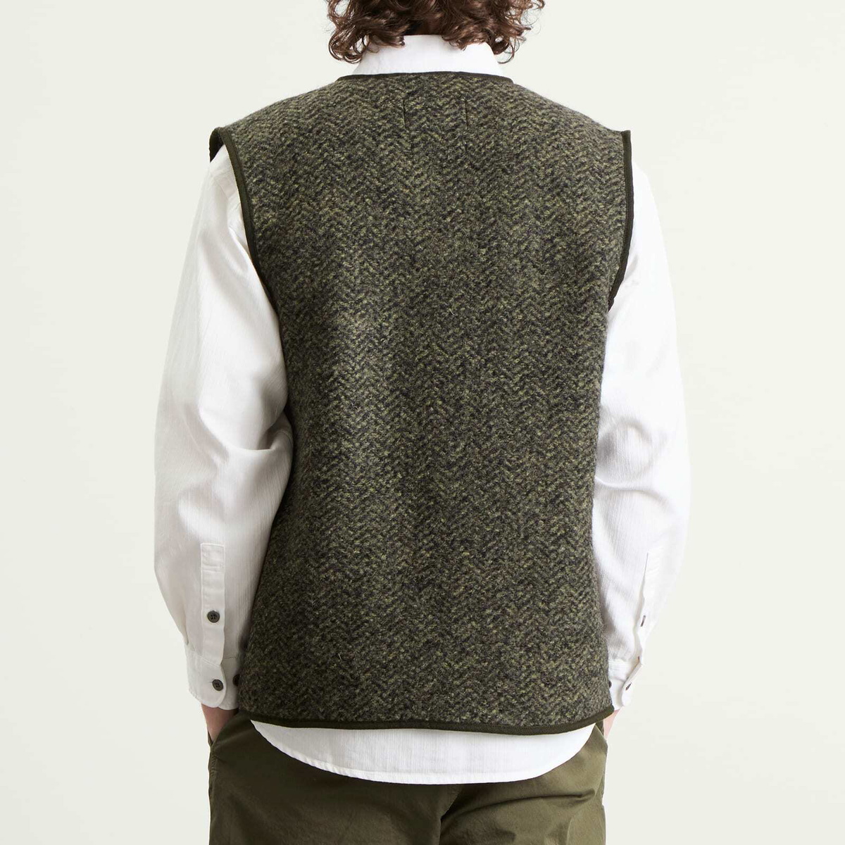 Kestin Men's Bute Vest in Moss Herringbone Wool