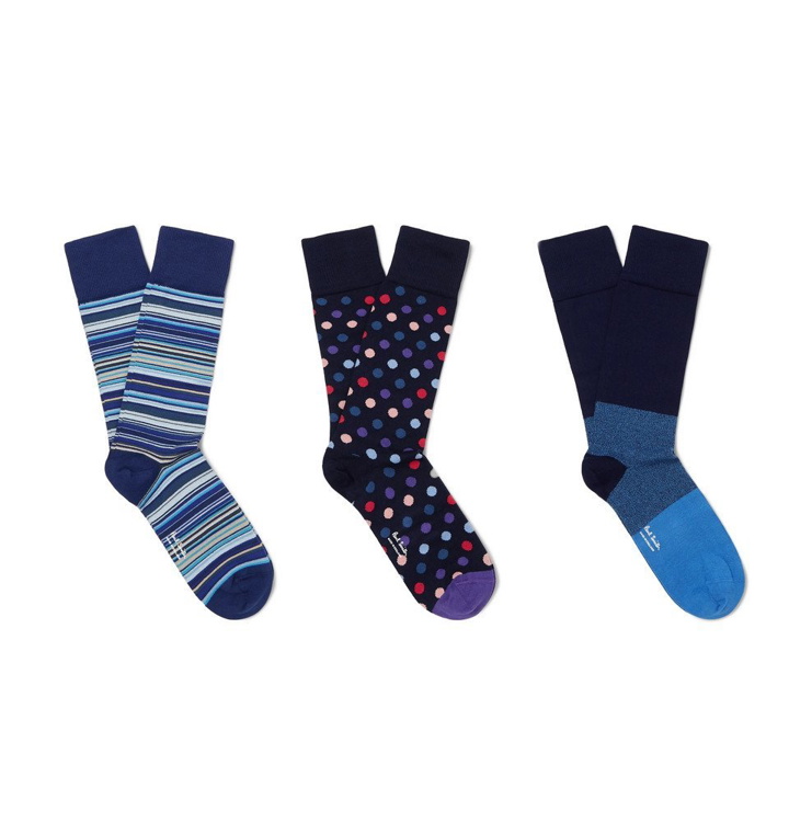 Photo: Paul Smith - Three-Pack Stretch Cotton-Blend Socks - Blue