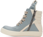 Rick Owens Blue & White Porterville Jumbolaced Geobasket Sneakers