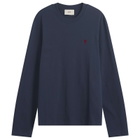 AMI Paris Men's Red Ami De Coeur Long Sleeve T-Shirt in Bleu Nuit