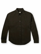 AMI PARIS - Button-Down Collar Logo-Embroidered Cotton Shirt - Brown