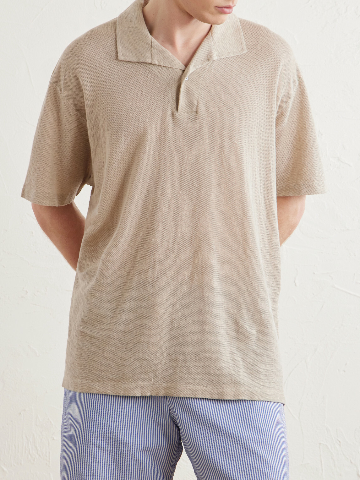 Sunspel - Linen-Piqué Polo Shirt - Brown
