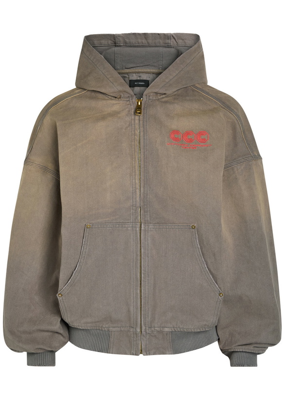 Photo: Willy Chavarria Juggernaut Hooded Embroidered Canvas Jacket Grey