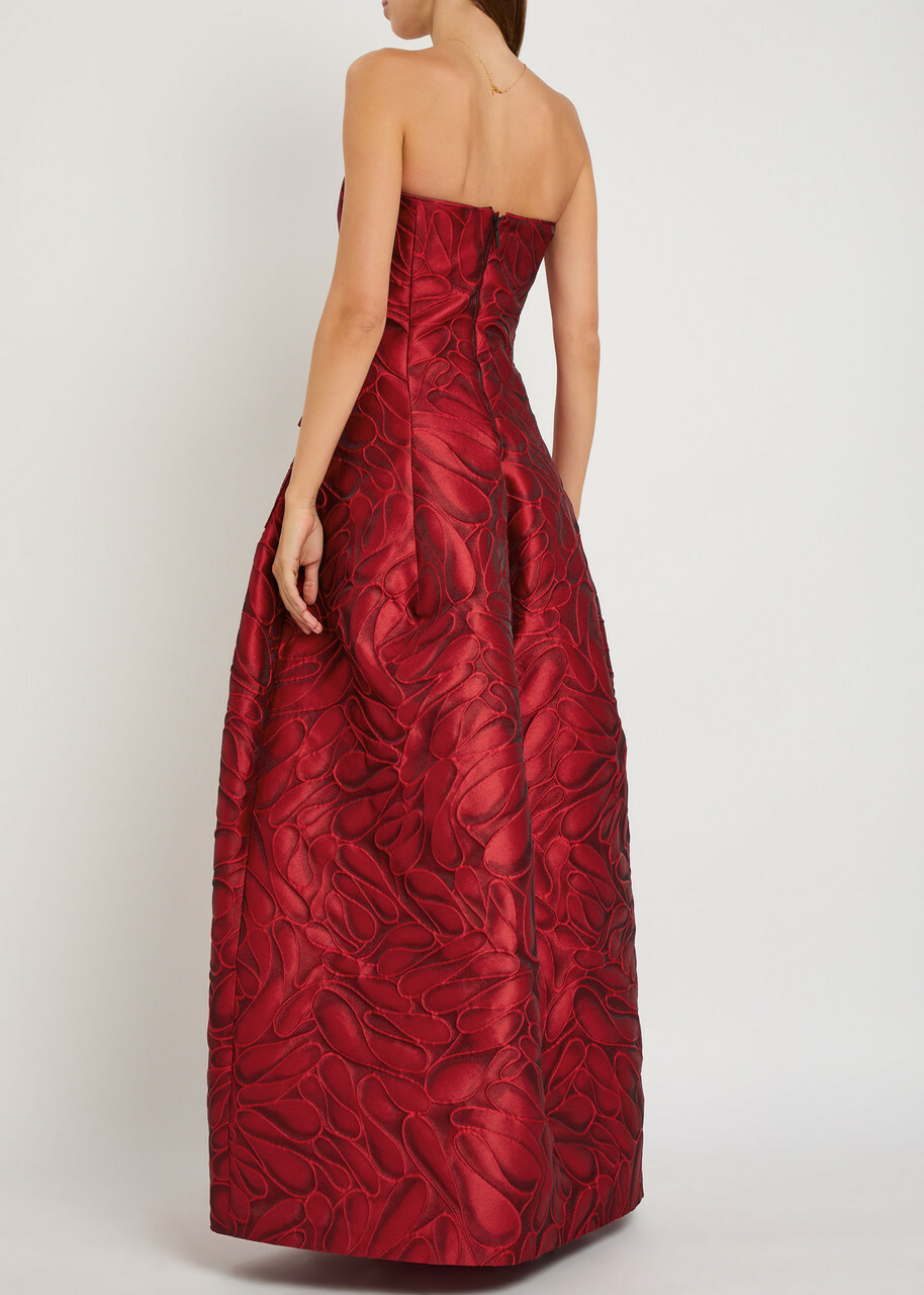 Talbot Runhof Patterned-jacquard Woven Gown Red