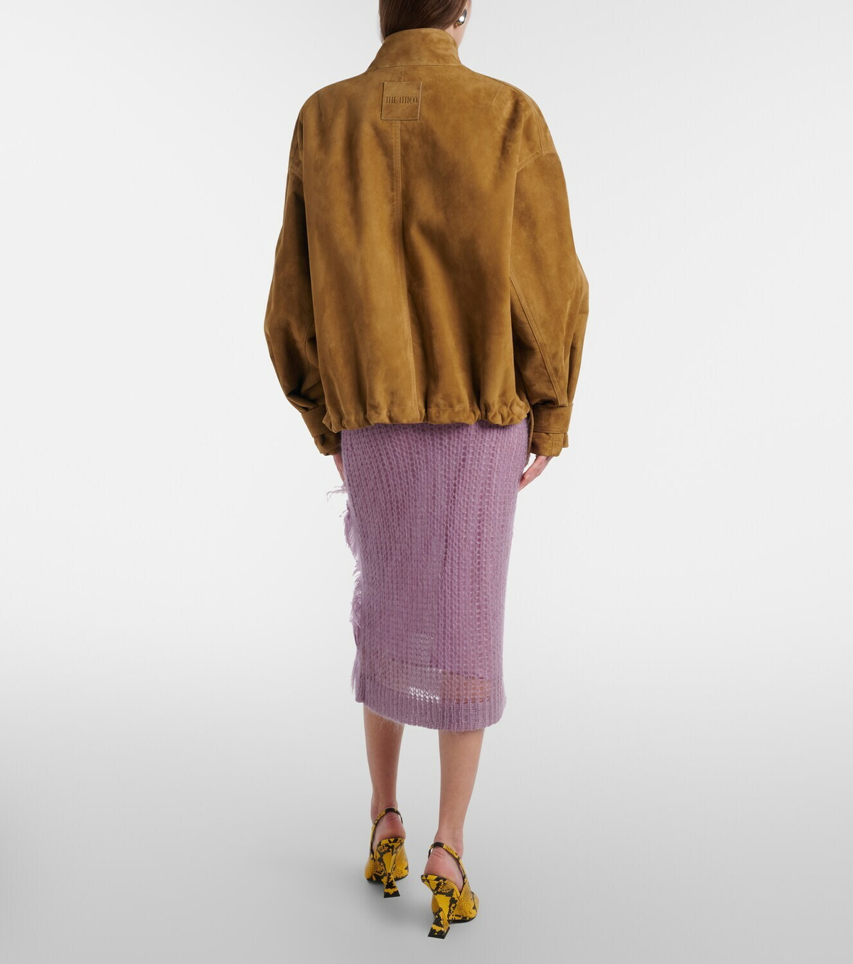 The Attico Feather-trimmed knitted midi skirt