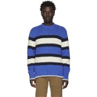 Officine Generale Blue and White Striped Ribbed Sweater