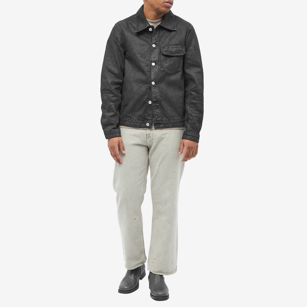 Our Legacy Men's Rebirth Waxed Denim Jacket in Waxed Black Denim Our Legacy