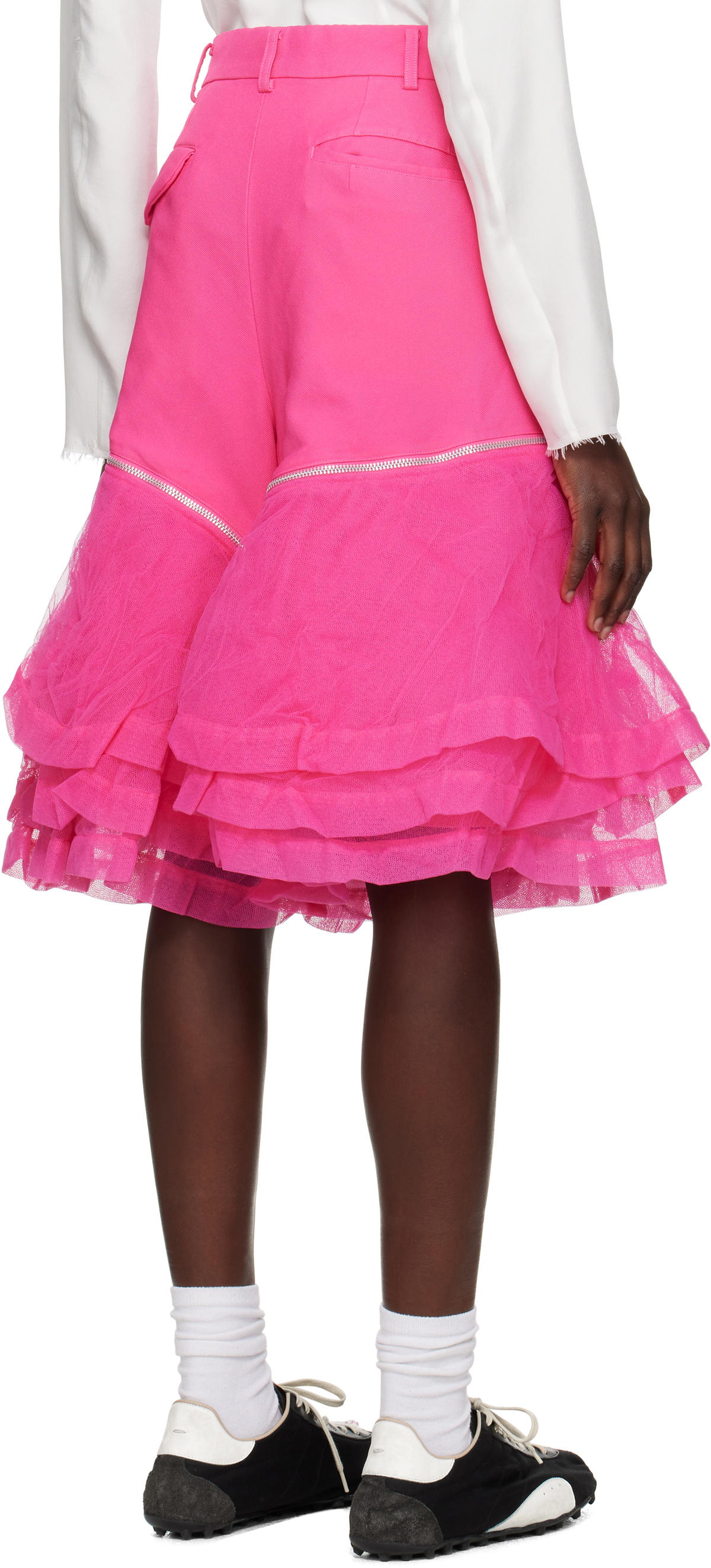 Comme des Garçons Homme Plus Pink Gabardine & Nylon Tulle Garment Treated Shorts