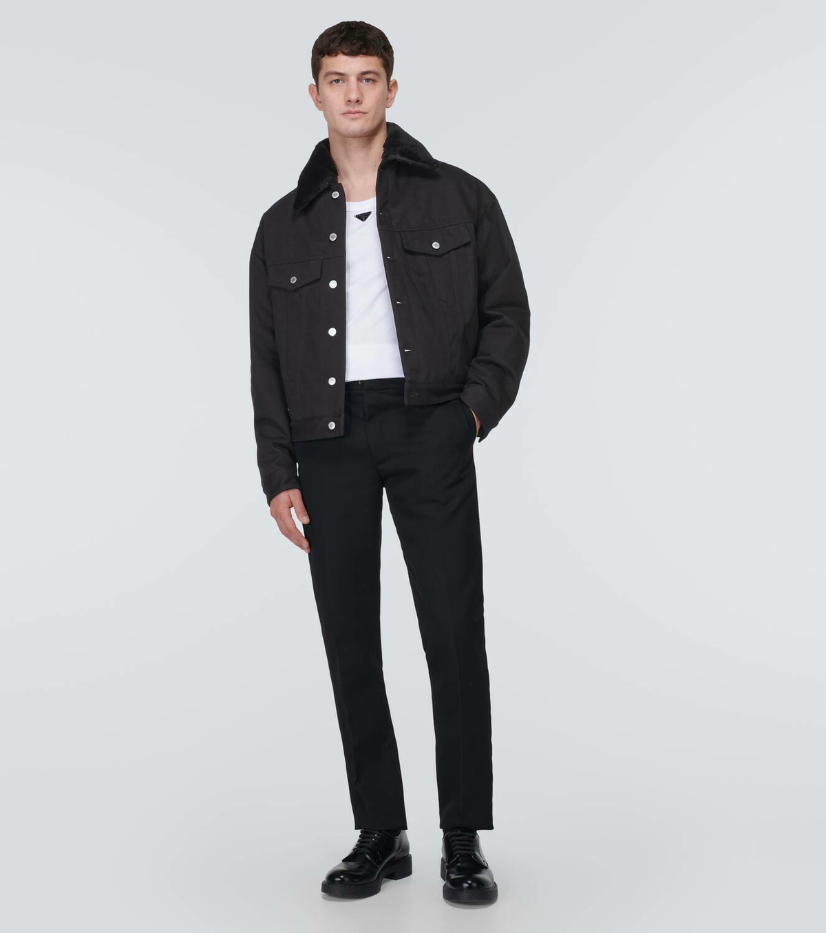Prada Shearling-trimmed denim jacket Prada