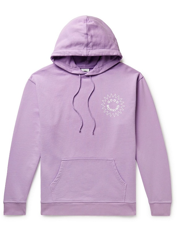Photo: GOOD MORNING TAPES - Sun Logo-Print Organic Cotton-Jersey Hoodie - Purple