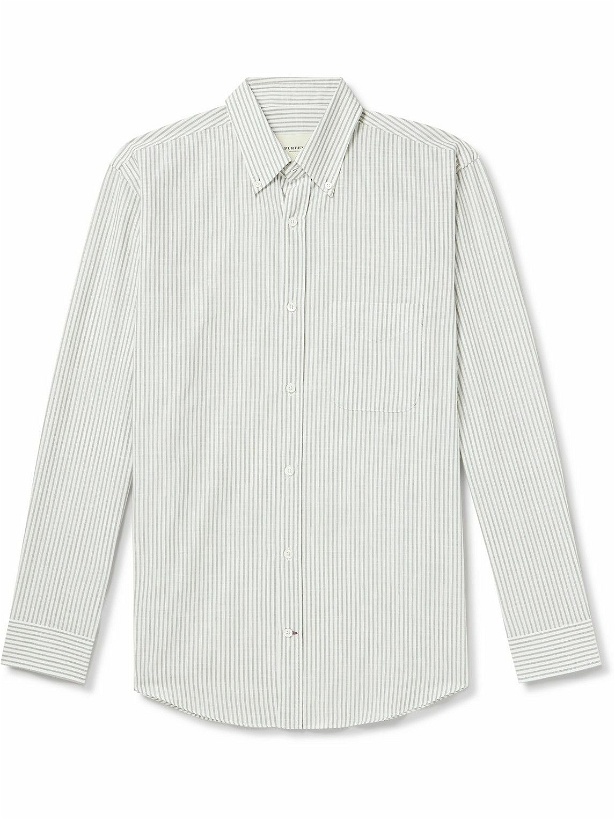 Photo: Purdey - Button-Down Collar Striped Cotton and Linen-Blend Shirt - Green