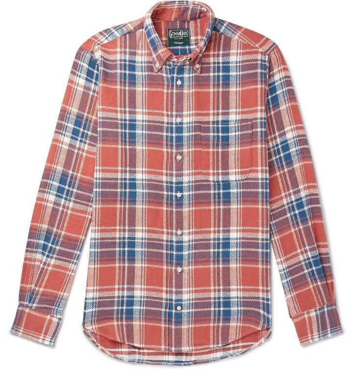 Photo: Gitman Vintage - Button-Down Collar Checked Brushed Cotton-Flannel Shirt - Red
