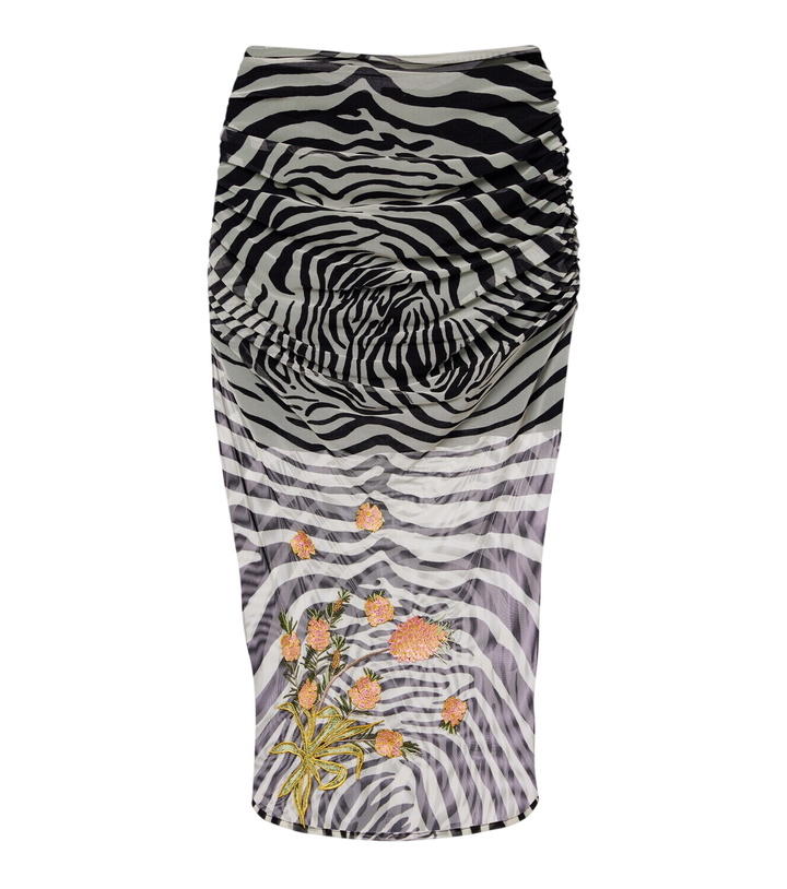 Photo: Blumarine Printed sheer mesh midi skirt
