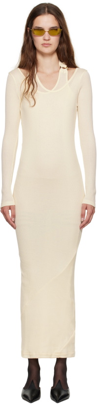 Photo: Jean Paul Gaultier Off-White Ribbed Twisted Double Layer Piercing Midi Dress
