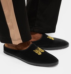 Needles - Logo-Embroidered Velvet Slippers - Black