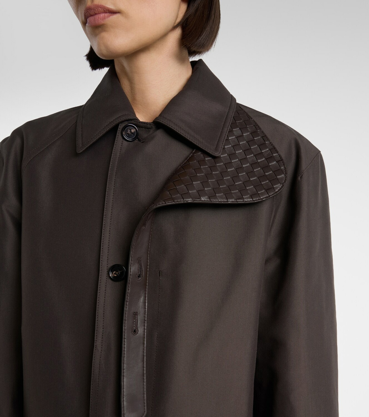 Bottega Veneta Intrecciato leather-trimmed trench coat
