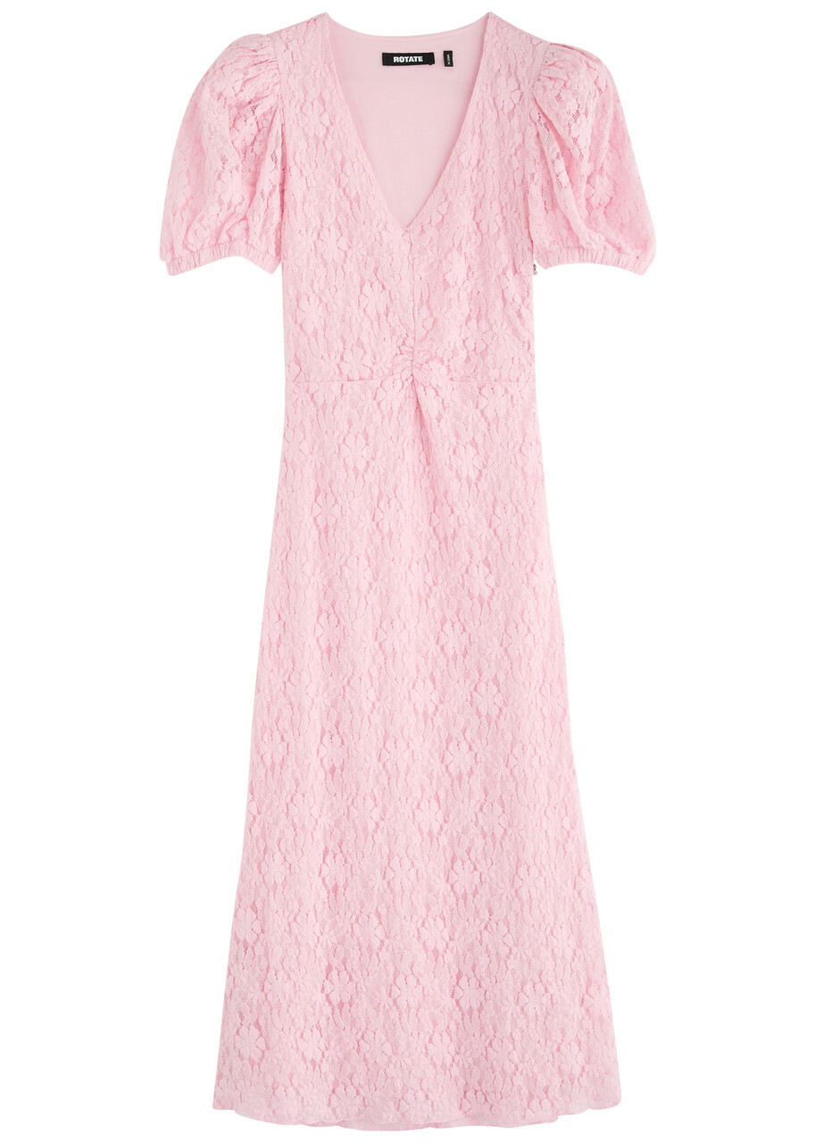 Rotate Sunday Floral Lace Midi Dress Light Pink