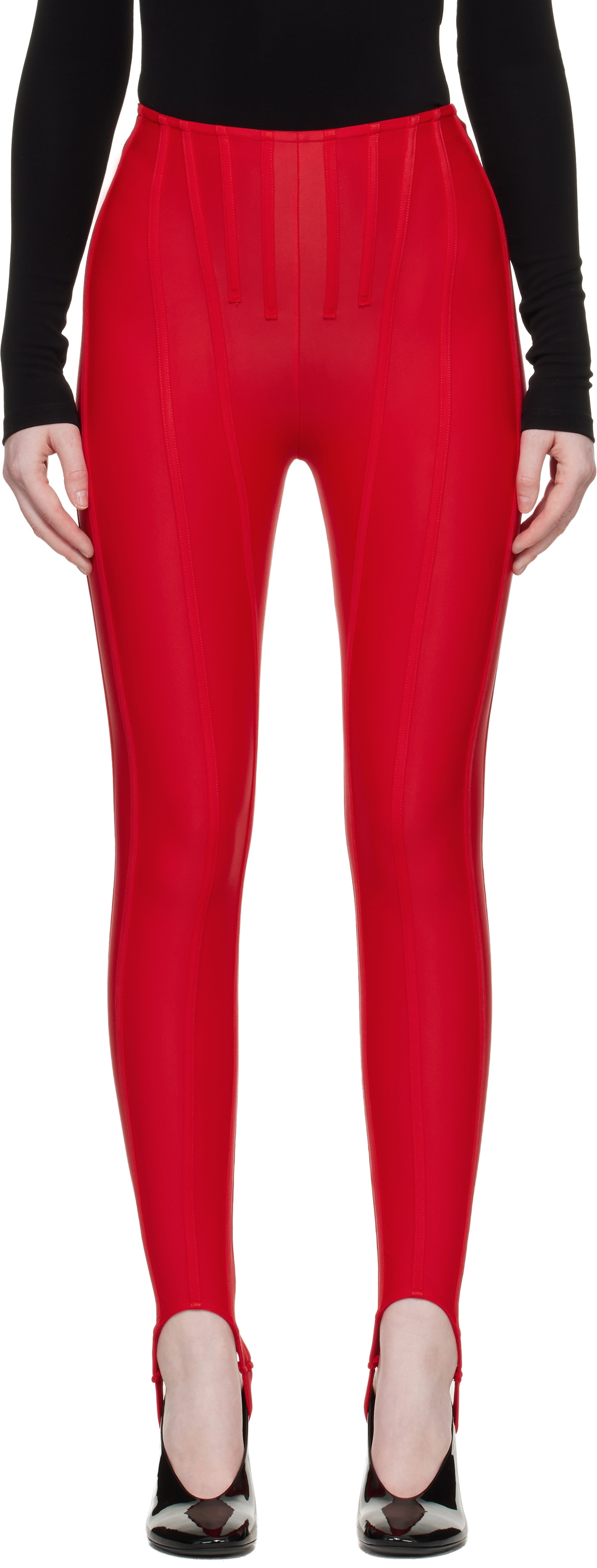 Mugler SSENSE Exclusive Red Corseted Leggings