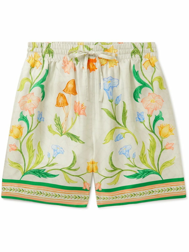 Photo: Casablanca - Straight-Leg Floral-Print Silk-Twill Shorts - Green