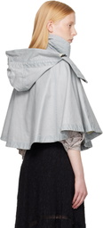Burberry Blue Bleached Cotton Hooded Capelet Jacket