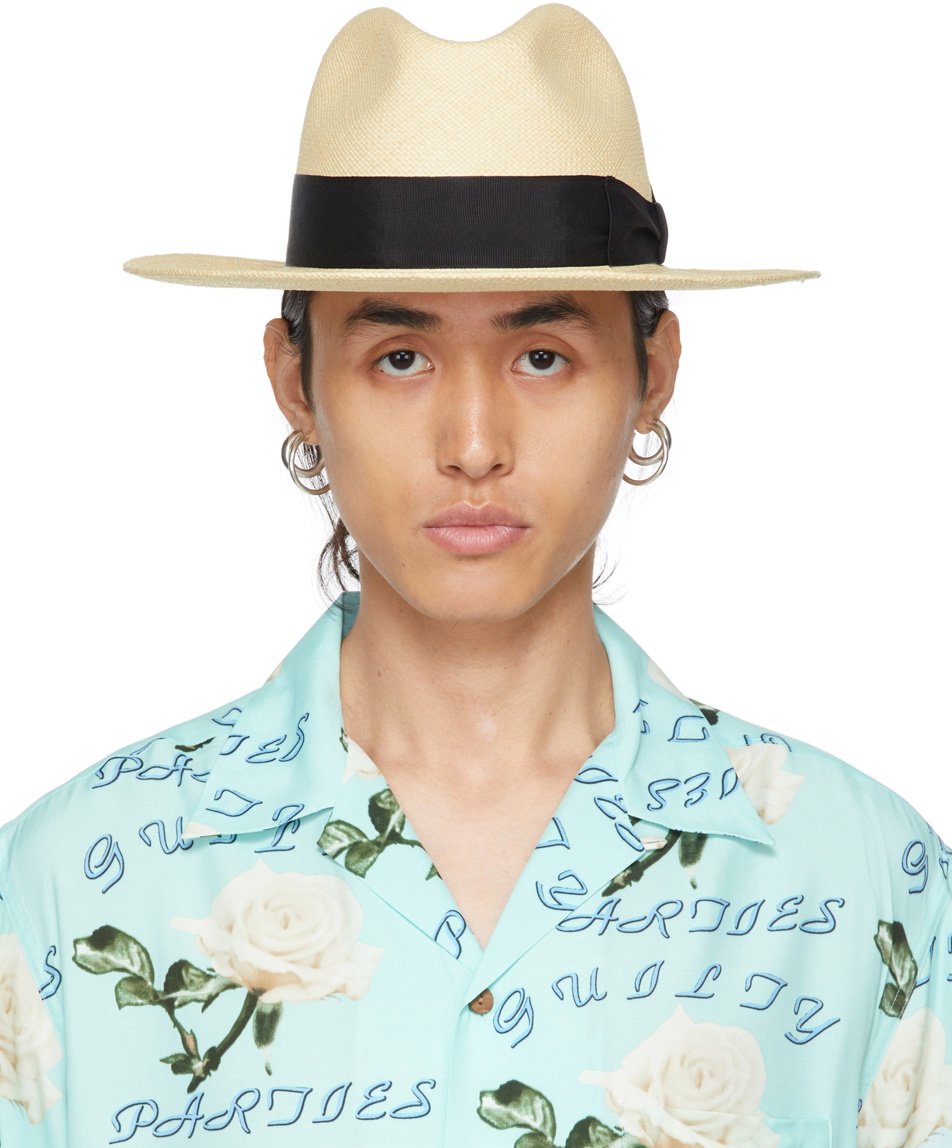 WACKO MARIA Beige & Black 'Guilty Parties' Johnny Panama Hat Wacko