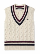 CELINE - Logo-Appliquéd Cable-Knit Striped Cashmere Sweater Vest - Neutrals