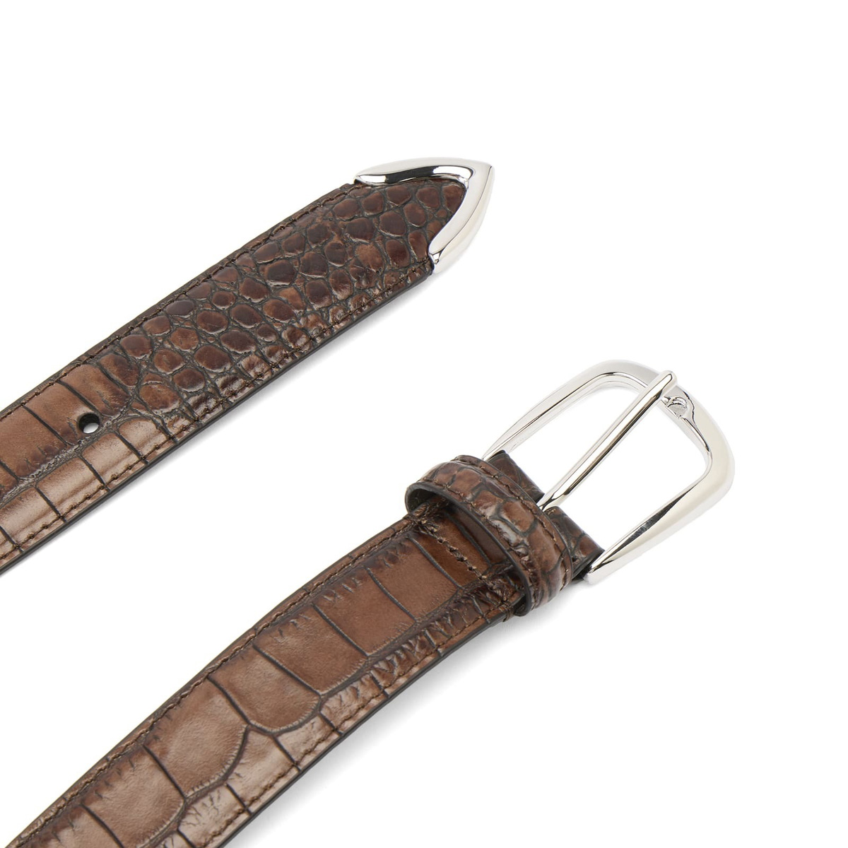 Anderson's Men's Andersons Narrow Stitch Trimmed Alligator Print Belt in Tan