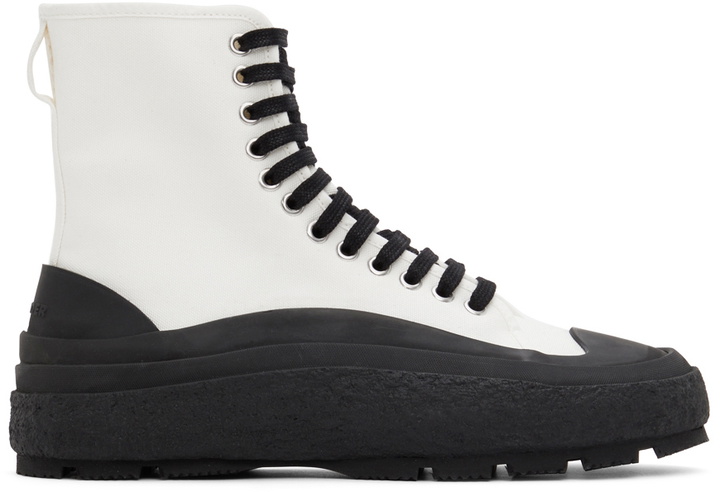 Photo: Jil Sander Off-White Canvas High-Top Sneakers