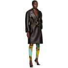 Versace Black Leather Belted Trench Coat