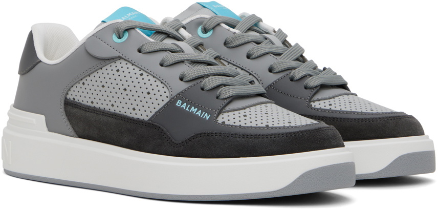 Balmain Gray & White B-Court Flip Perforated Leather