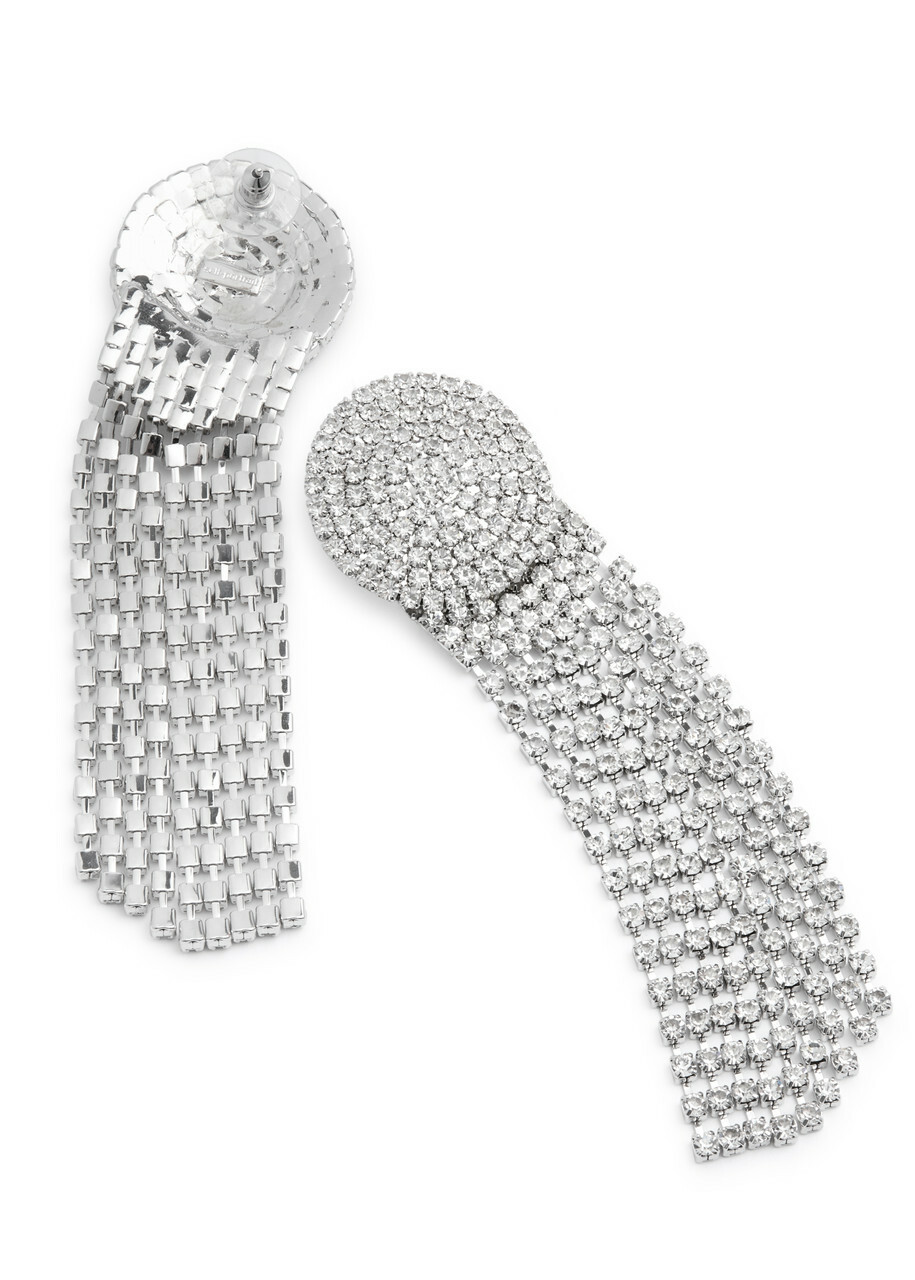 Self-portrait Crystal-embellished Fringe Silver-plated Drop Earrings - One Size