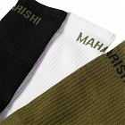 Maharishi Men's Miltype Dragon Sock - 3 Pack in White/Black And Olive