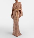 Elie Saab Belted sequined silk-blend gown