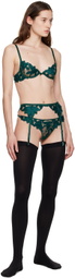 Fleur du Mal Green Lily Embroidery Garter Belt