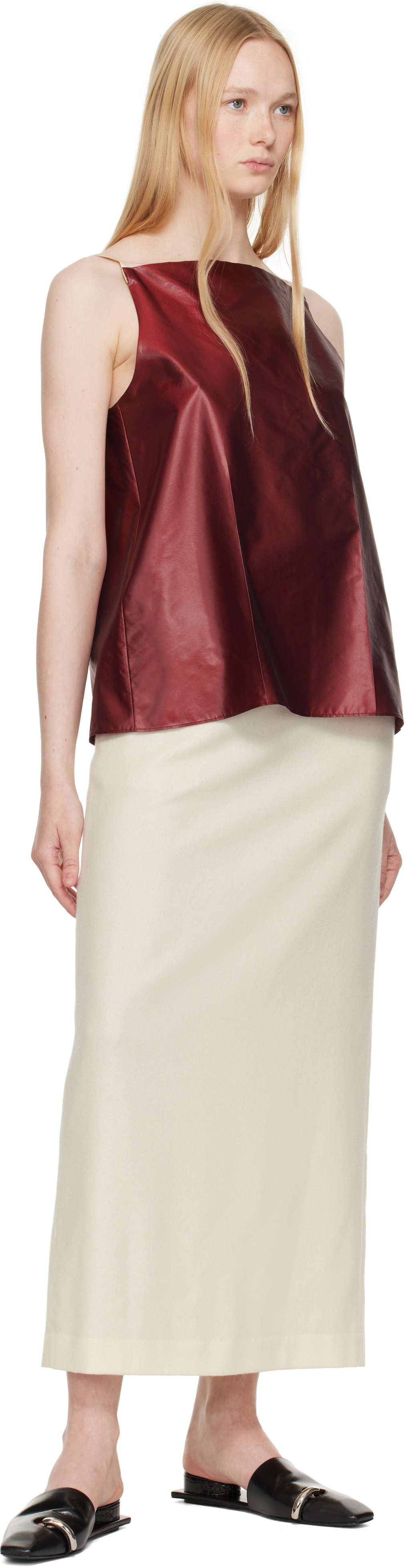 Carven Red Pressed Silk Vest Top