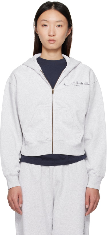 Photo: Sporty & Rich Gray 'NY Health Club' Cropped Zip Sports Hoodie