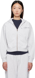 Sporty & Rich Gray 'NY Health Club' Cropped Zip Sports Hoodie