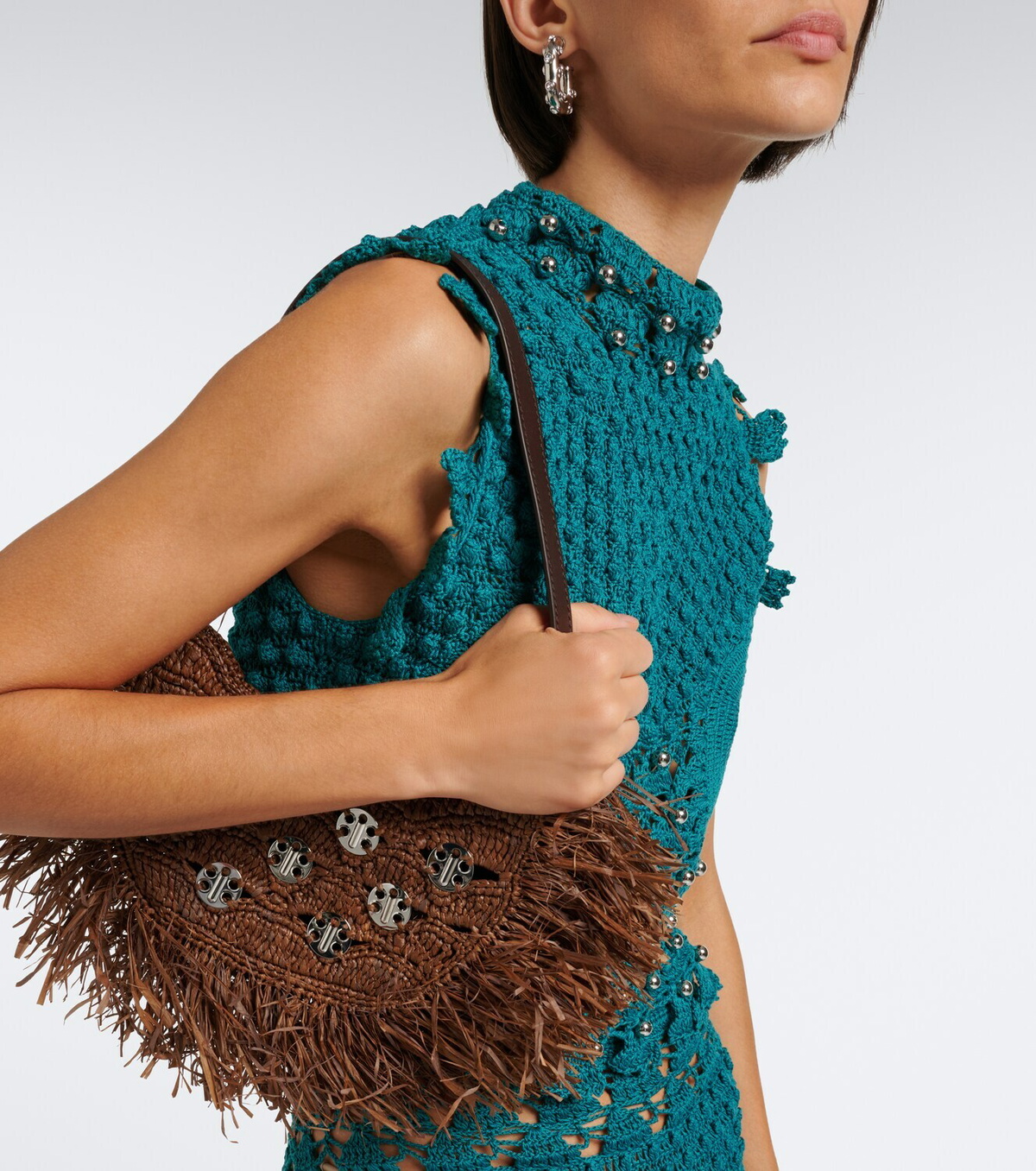 Rabanne Sac A Main fringed raffia top-handle bag