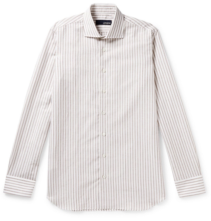 Photo: Lardini - Striped Linen and Cotton-Blend Shirt - Neutrals