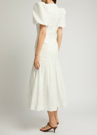 DE LA Vali Mencia Ruched Cotton Midi Dress White