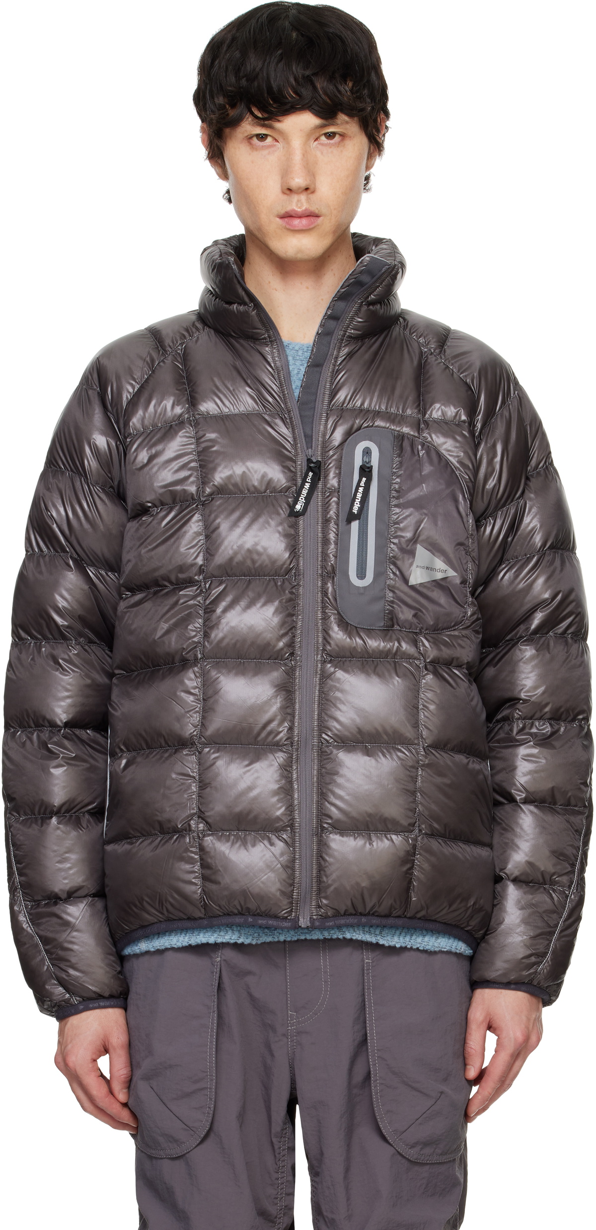 and wander Diamond Stitch Down Hoodie - Gray main image 0
