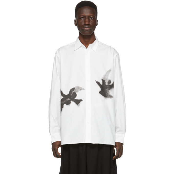 Sasquatchfabrix. White Crow Print Shirt Sasquatchfabrix