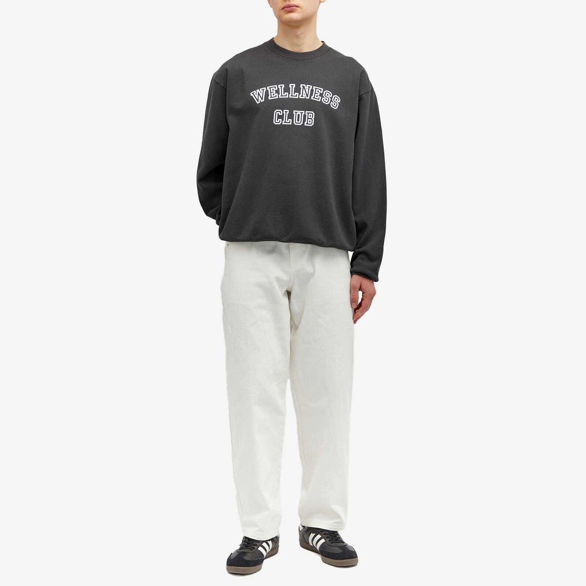 Sporty & Rich Wellness Club Flocked Crew Sweat in Faded Black