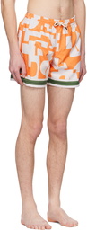 Dries Van Noten Orange & Beige Graphic Swim Shorts