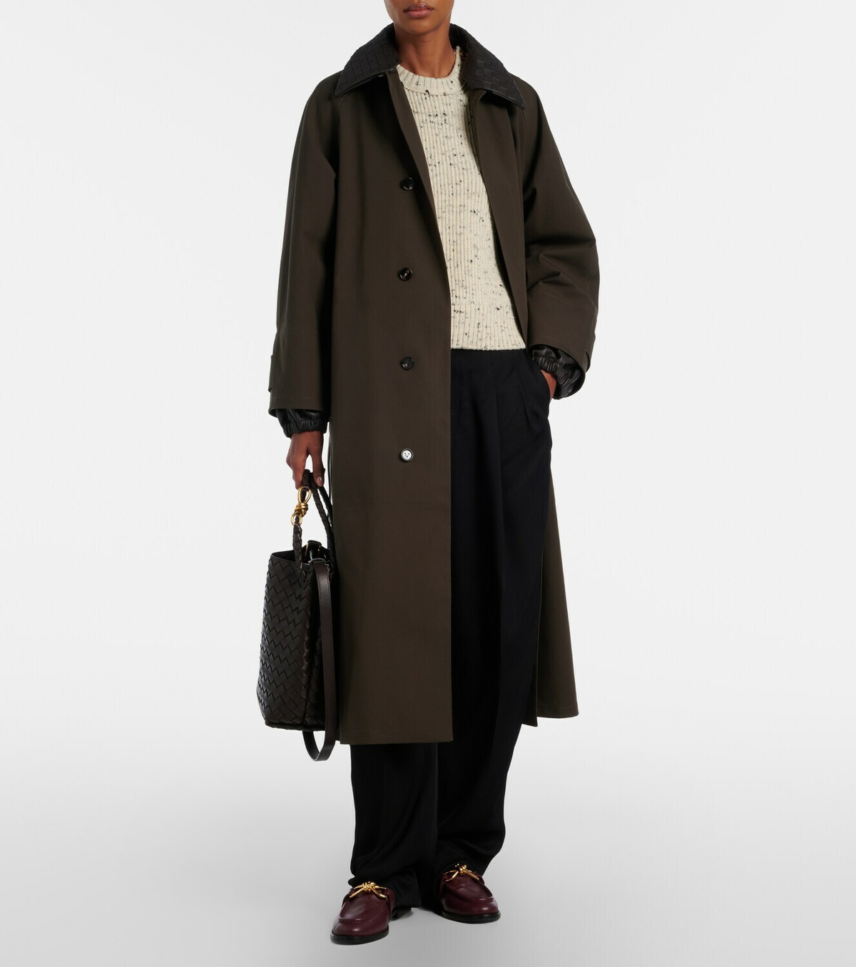 Bottega Veneta Leather-trimmed trench coat